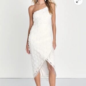 Lulu's Stunning Destiny Ivory One-Shoulder 3D Floral Midi Dress